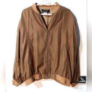 100% Silk Vintage LAZETTI Designer Gold Bomber Jacket - Size Large